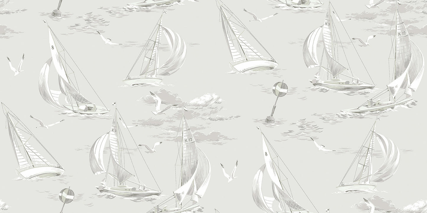 Sailboats Nursery Wallpaper - Silver