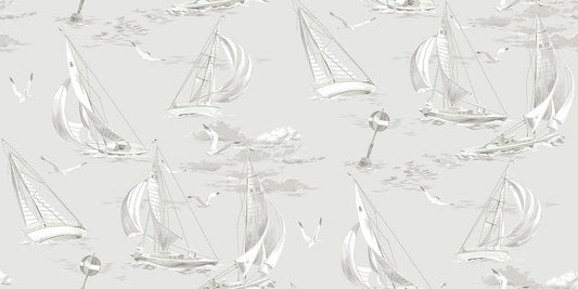 Sailboats Nursery Wallpaper - Silver