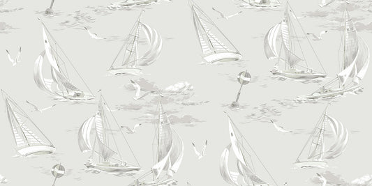 Sailboats Nursery Wallpaper - Silver
