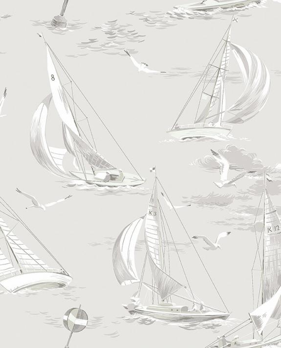 Sailboats Nursery Room Wallpaper - Silver