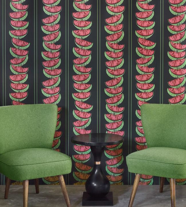 Watermelon Nursery Room Wallpaper - Black