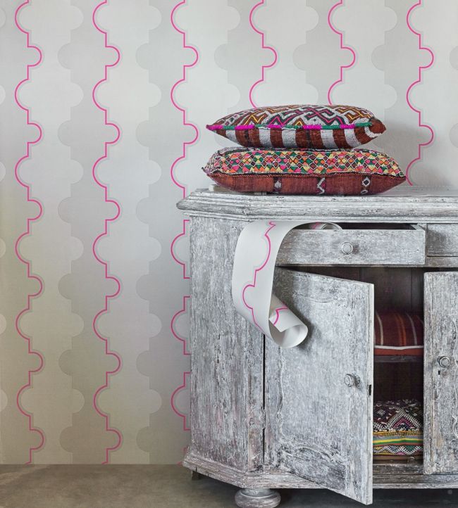 Jigsaw Stripe Nursery Room Wallpaper - Pink