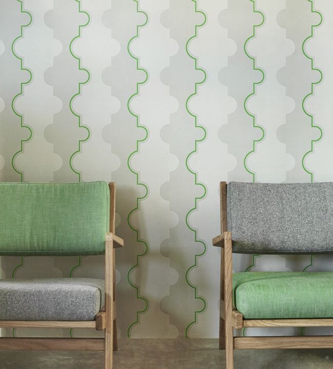 Jigsaw Stripe Nursery Room Wallpaper - Green