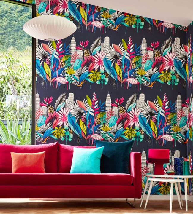 Urban Tropic Nursery Room Wallpaper - Multicolor