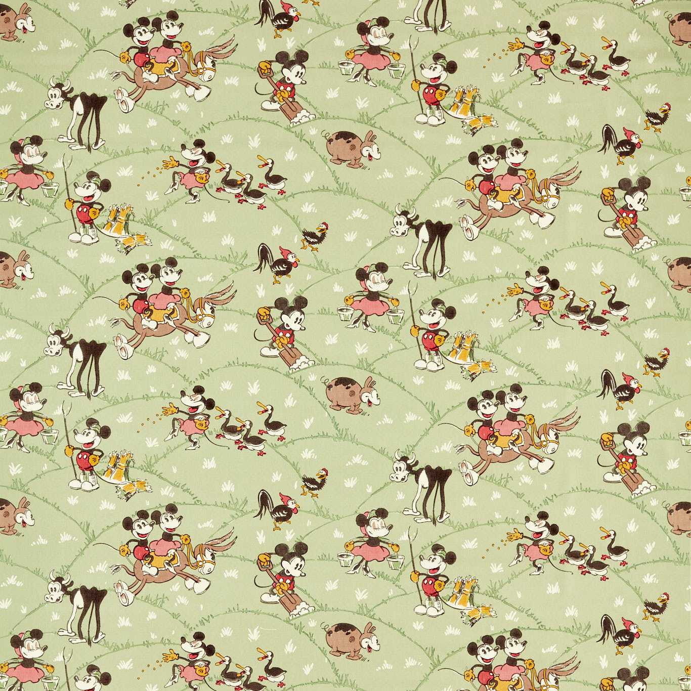 Mickey At The Farm Macaron Green Fabric