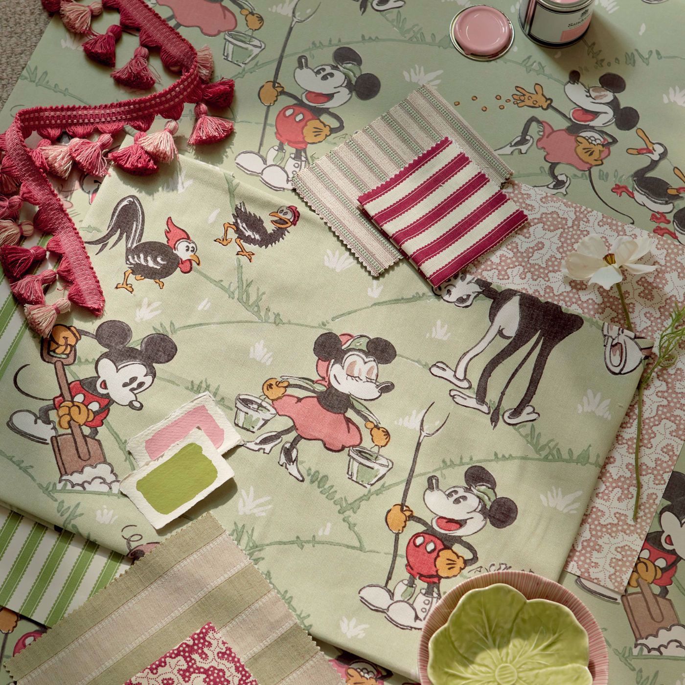 Mickey At The Farm Macaron Green Room Fabric