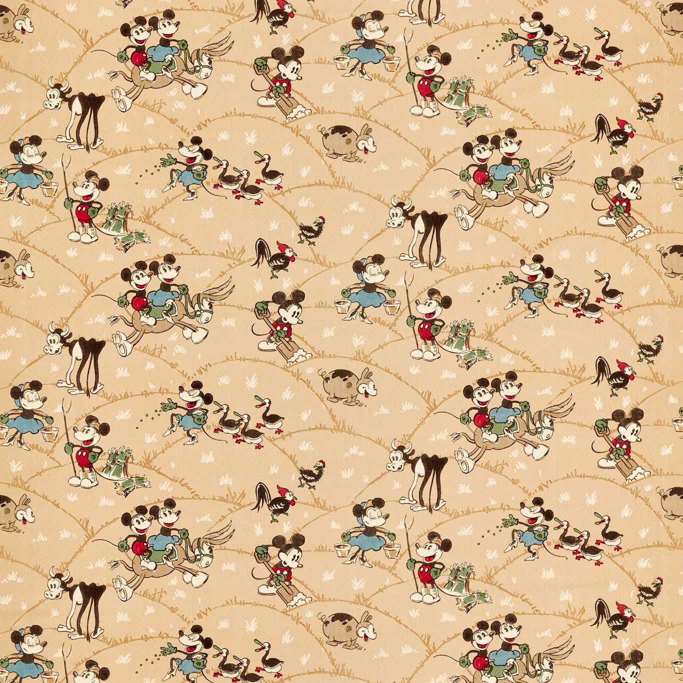 Mickey At The Farm Butterscotch Fabric