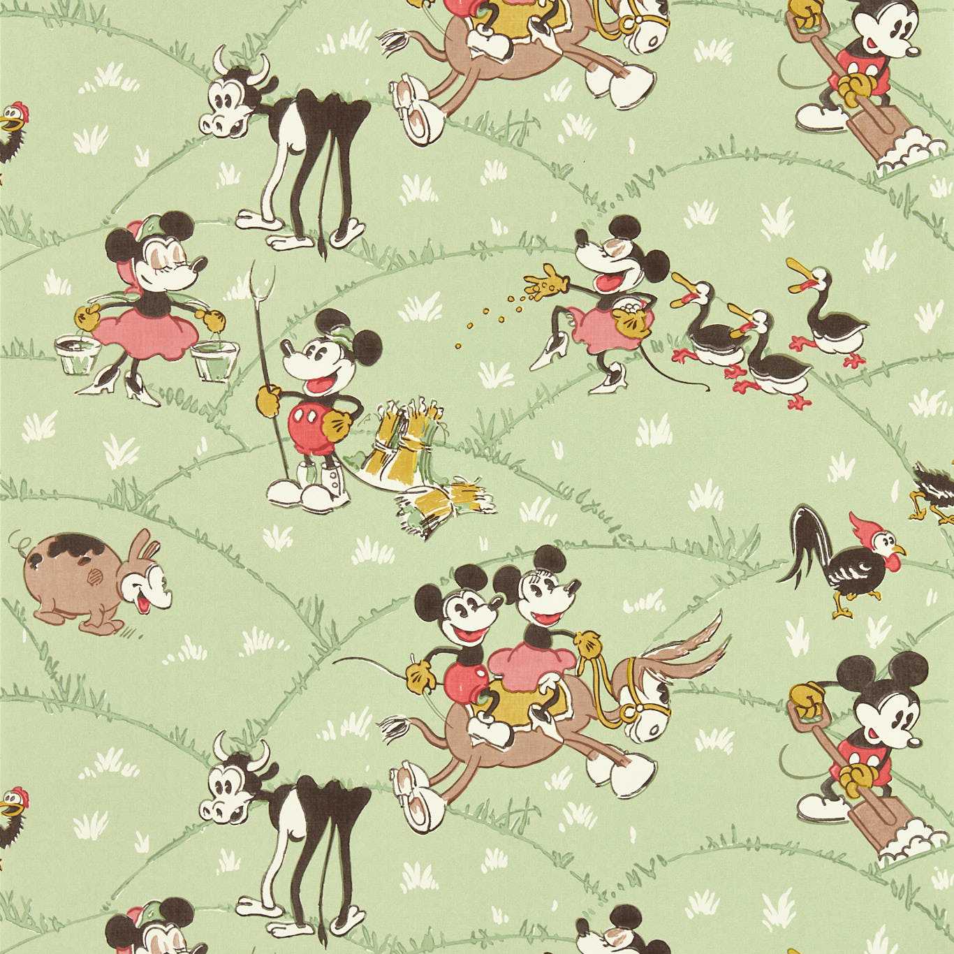 Mickey At The Farm Macaron Green Wallpaper
