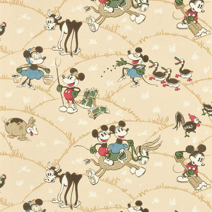 Mickey At The Farm Butterscotch Wallpaper