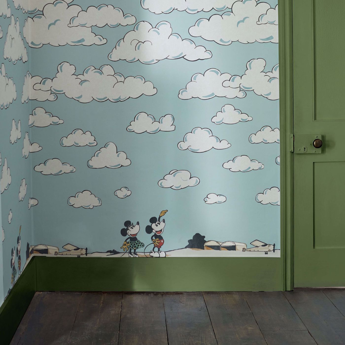 Mickey In The Clouds Sea Salt Room Wallpaper