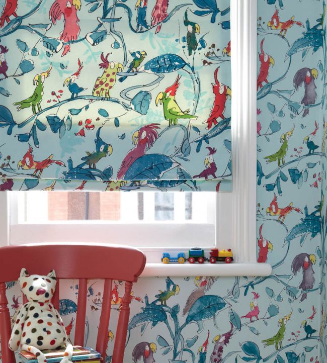 Cockatoos Nursery Room Fabric - Blue