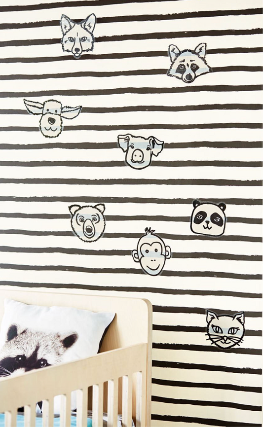 Friendly Face Wall Stickers Nursery Room Wallpaper - Gray