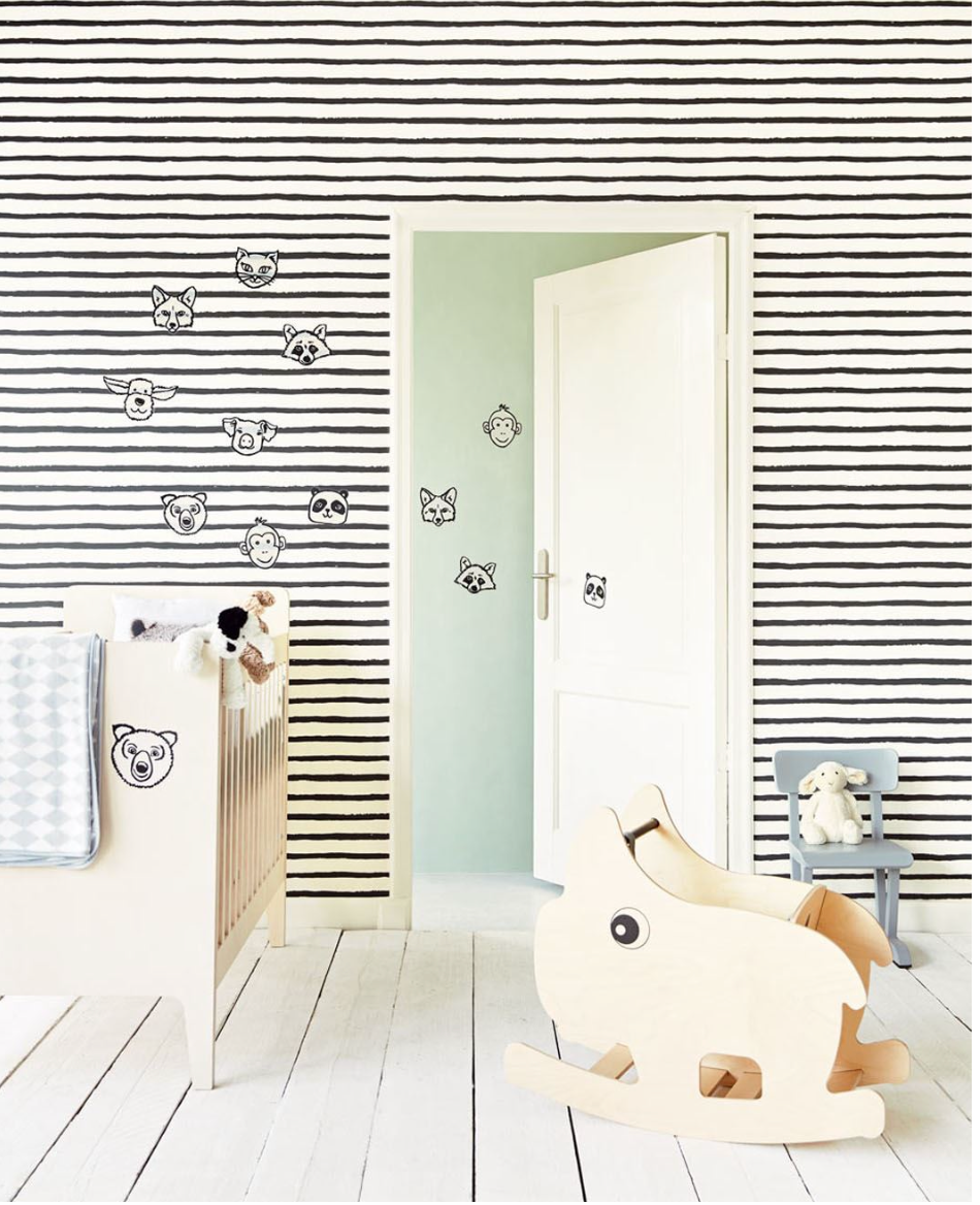 Friendly Face Wall Stickers Nursery Room Wallpaper 2 - Gray