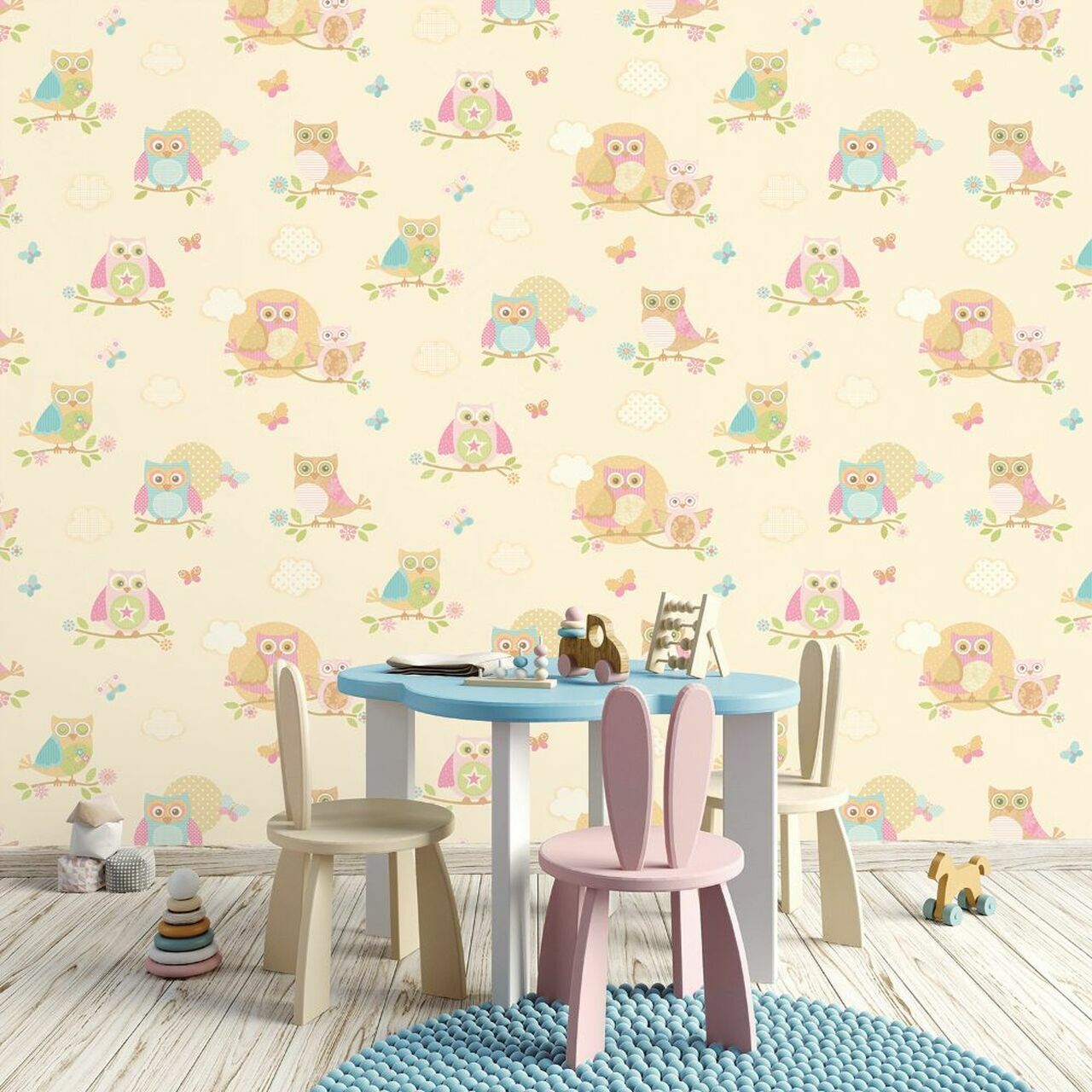 Just 4 Kids 2 Owl Nursery Room Wallpaper - Cream
