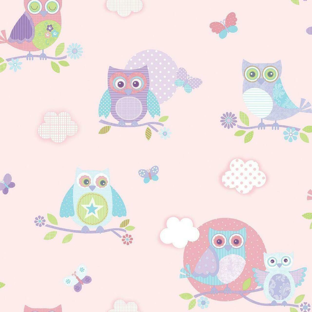 Just 4 Kids 2 Owl Nursery Wallpaper - Pink