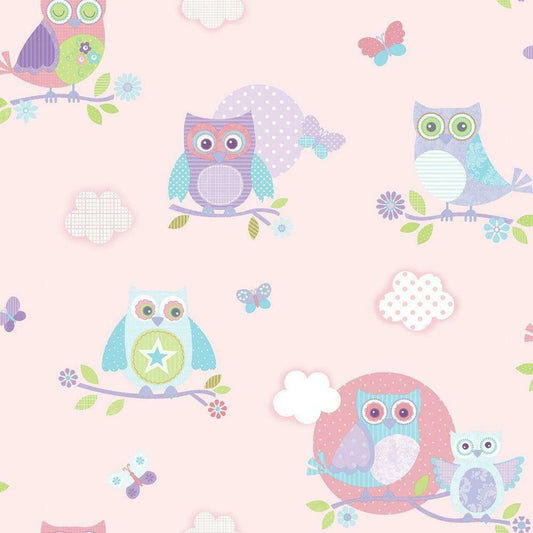 Just 4 Kids 2 Owl Nursery Wallpaper - Pink