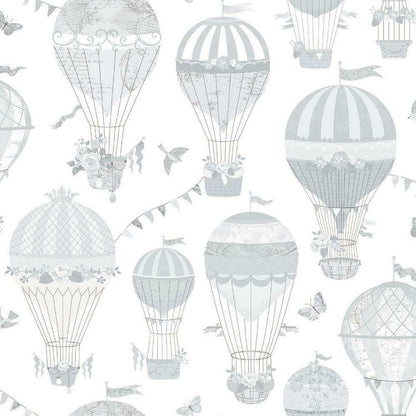 Just 4 Kids 2 Hot Air Balloons Nursery Wallpaper - Gray