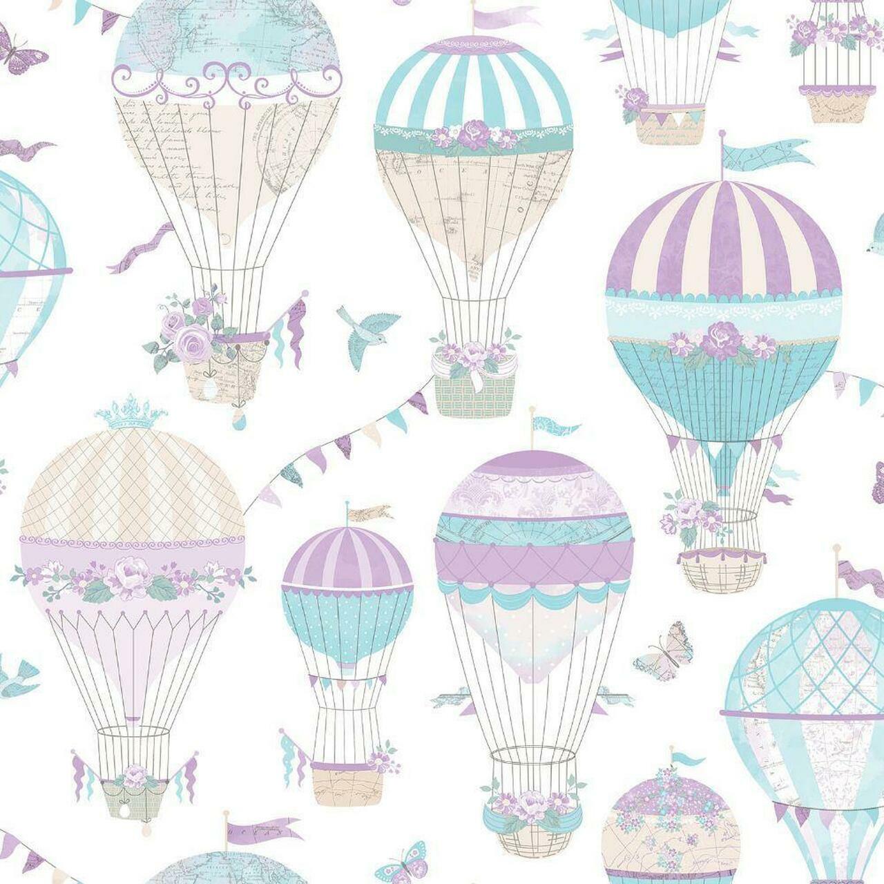 Just 4 Kids 2 Hot Air Balloons Nursery Wallpaper - Multicolor