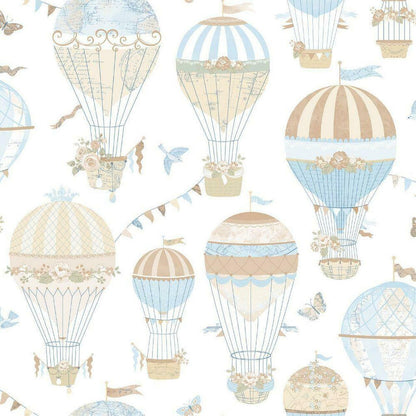 Just 4 Kids 2 Hot Air Balloons Nursery Wallpaper - Cream