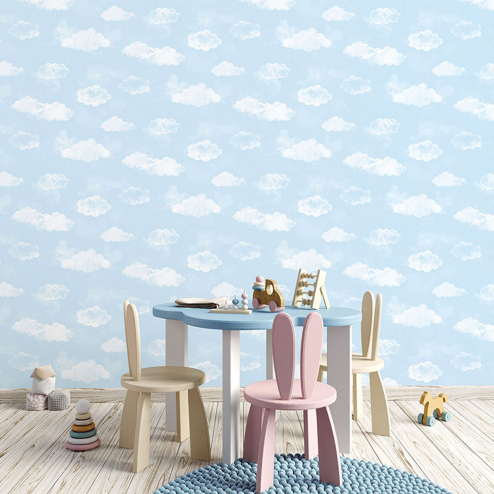Cloud Nursery Room Wallpaper - Blue