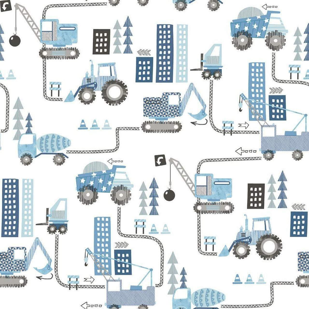 Construction Tiny Tots 2 Nursery Wallpaper - Blue