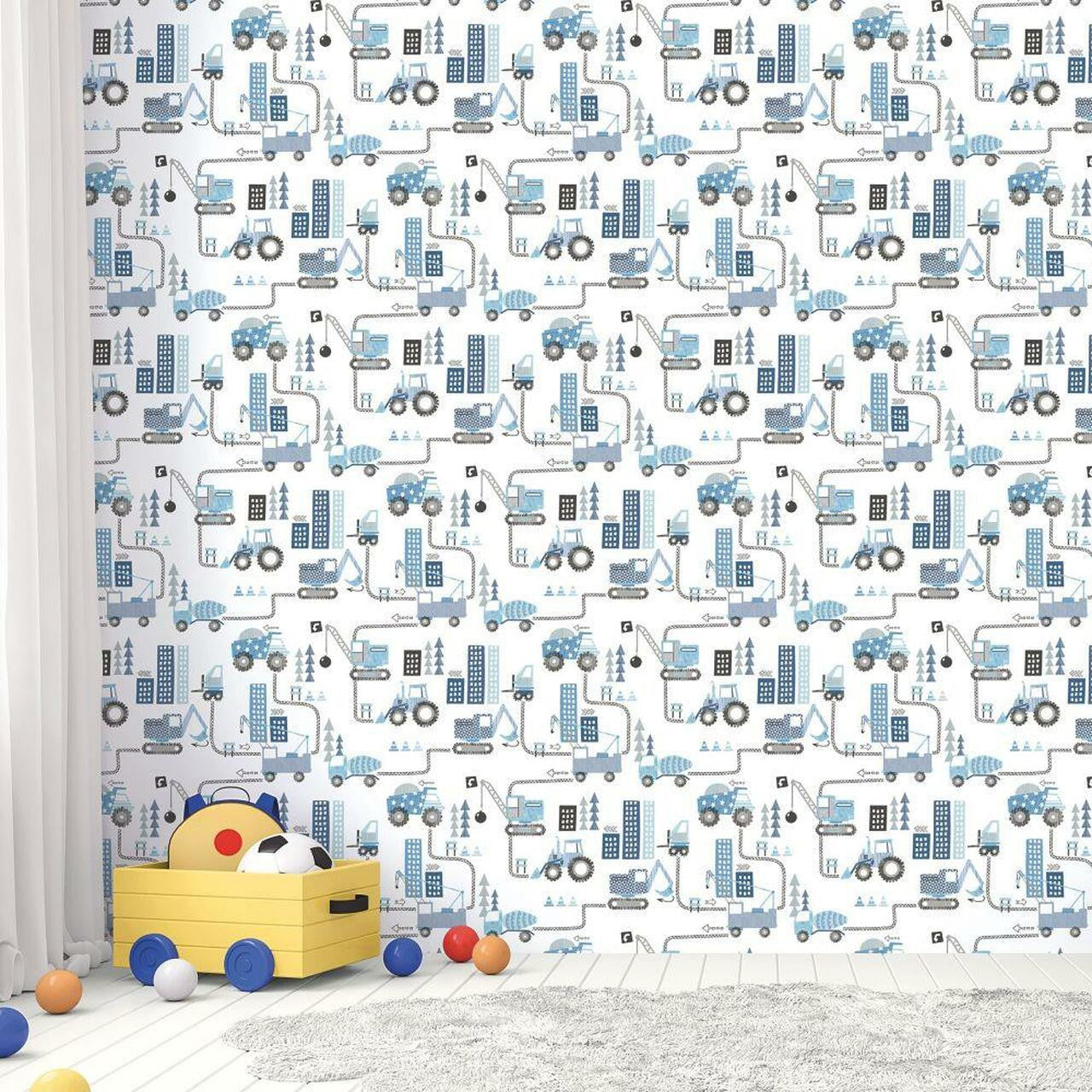 Construction Tiny Tots 2 Nursery Room Wallpaper - Blue