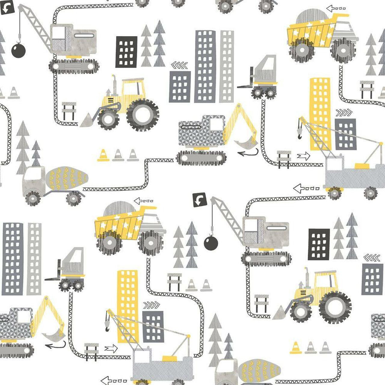 Construction Tiny Tots 2 Nursery Wallpaper - Gray