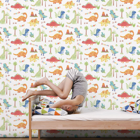 Dinosaurs Nursery Room Wallpaper - Multicolor