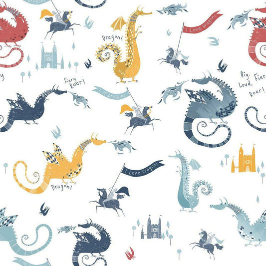 Dragons Tiny Tots 2 Nursery Wallpaper - Blue