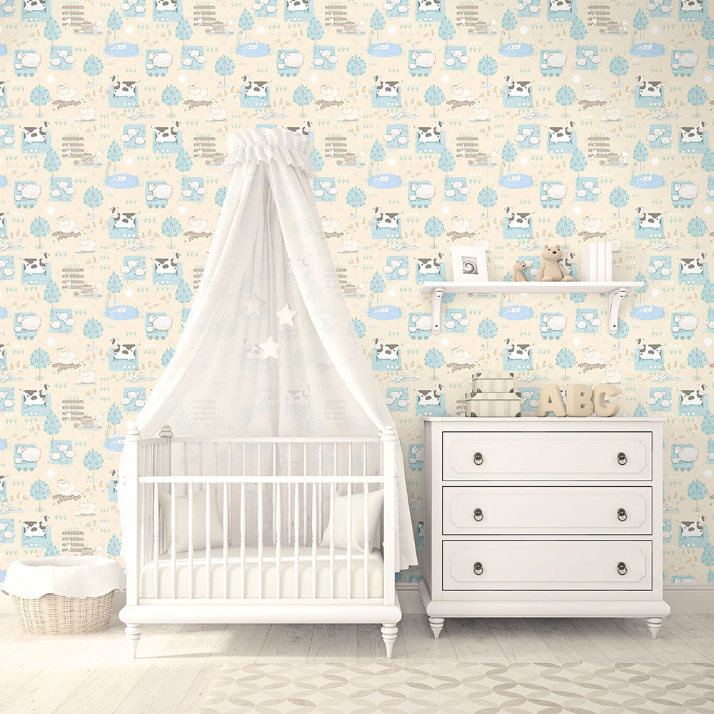Farmland Nursery Room Wallpaper - Cream