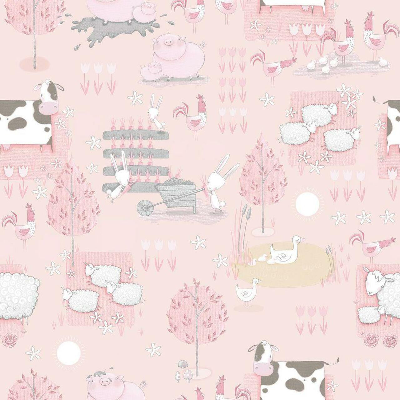 Farmland Tiny Tots 2 Nursery Wallpaper - Pink