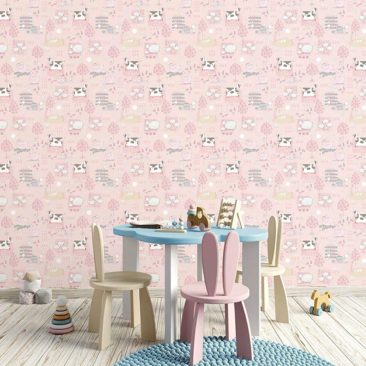 Farmland Tiny Tots 2 Nursery Room Wallpaper - Pink