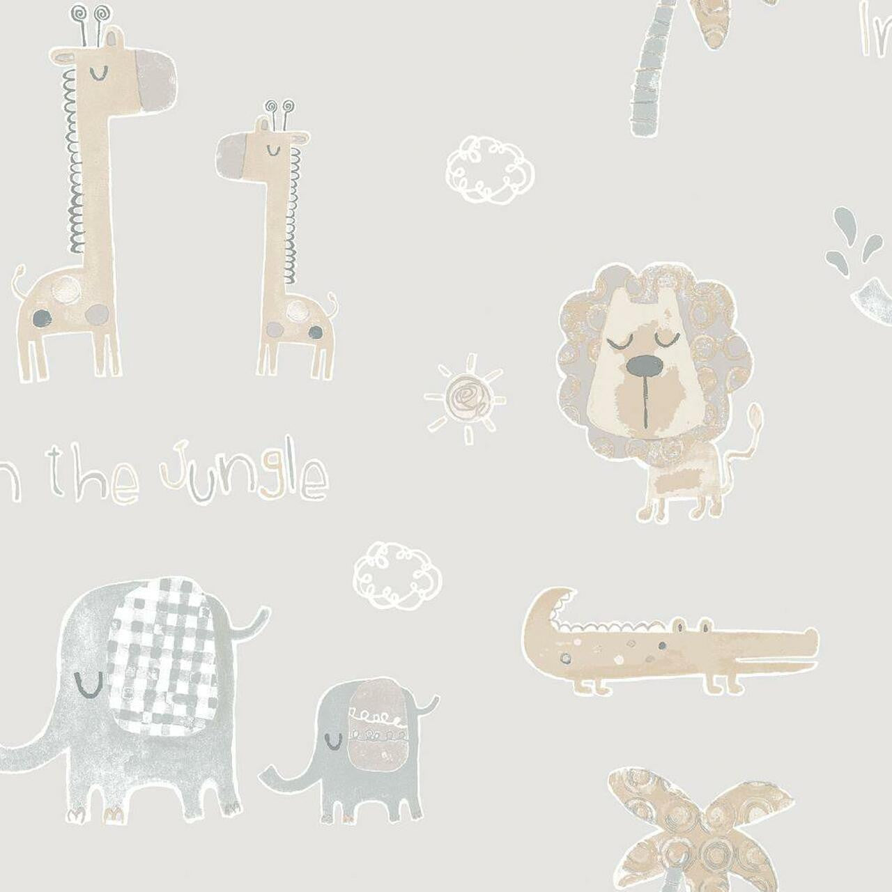 Jungle Friends Tiny Tots 2 Nursery Wallpaper - Gray