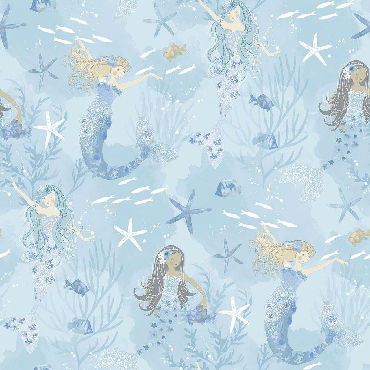 Mermaids Tiny Tots 2 Nursery Wallpaper - Blue