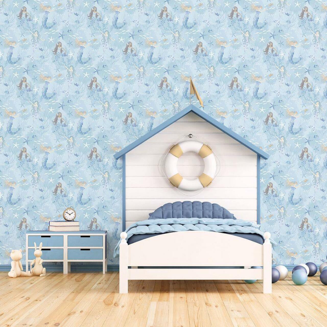 Mermaids Tiny Tots 2 Nursery Room Wallpaper - Blue