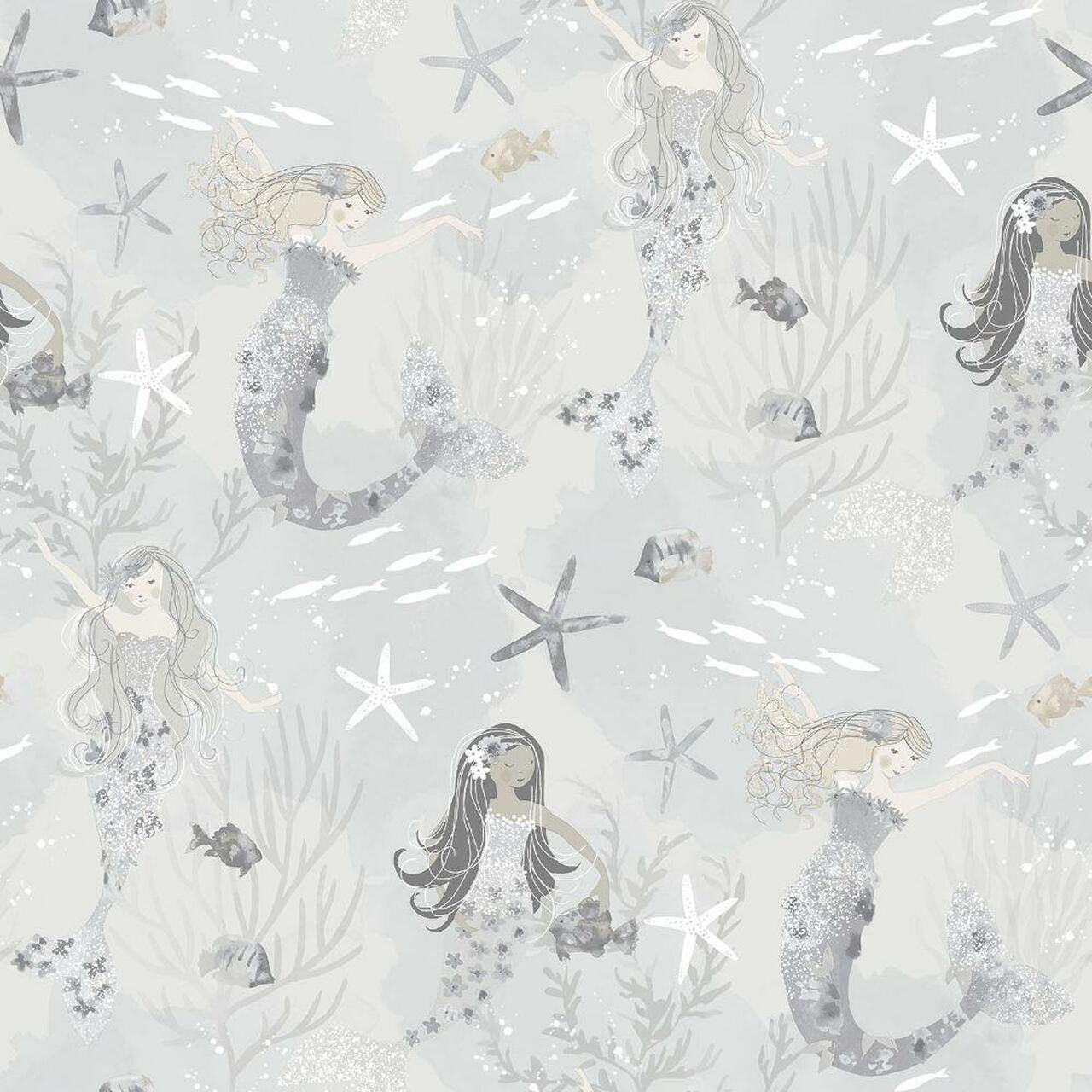 Mermaids Tiny Tots 2 Nursery Wallpaper - Gray