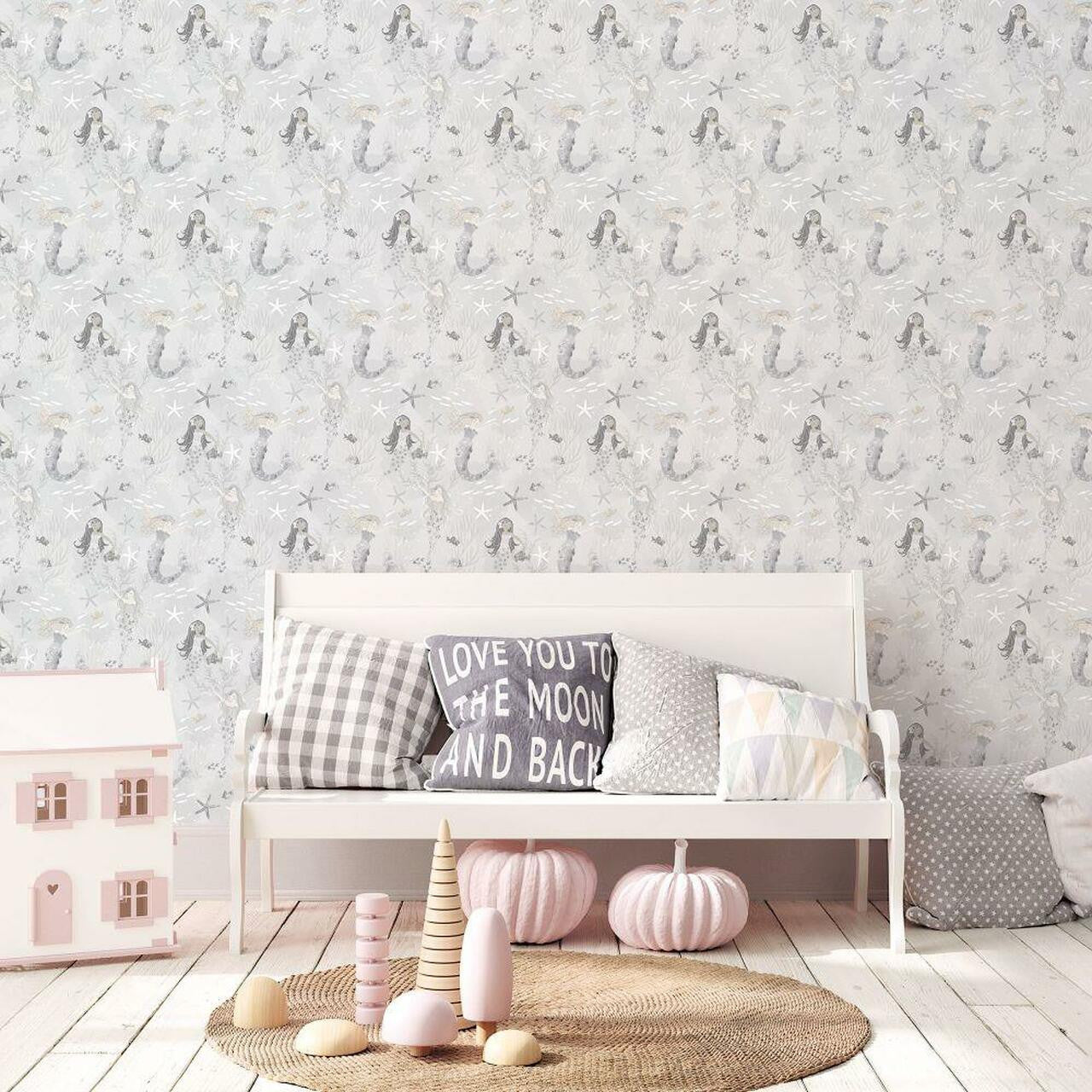 Mermaids Tiny Tots 2 Nursery Room Wallpaper - Gray