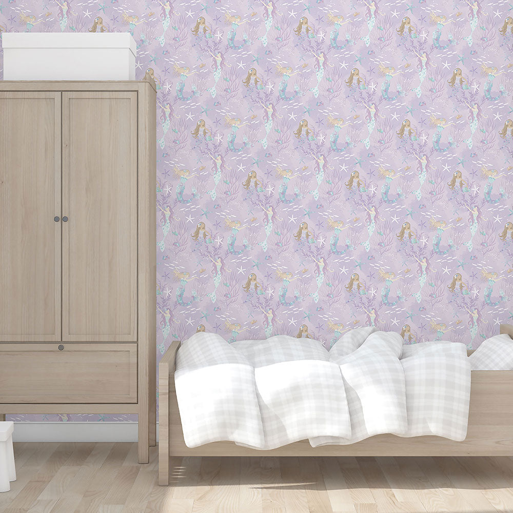 Mermaids Nursery Room Wallpaper - Purple