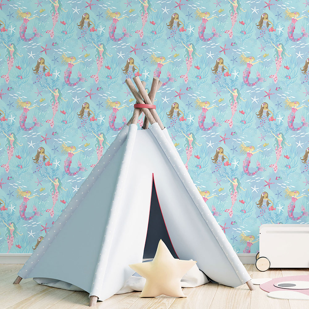 Mermaids Nursery Room Wallpaper - Blue