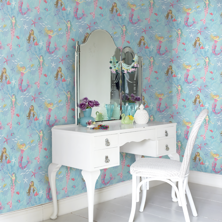 Mermaids Nursery Room Wallpaper 6 - Blue