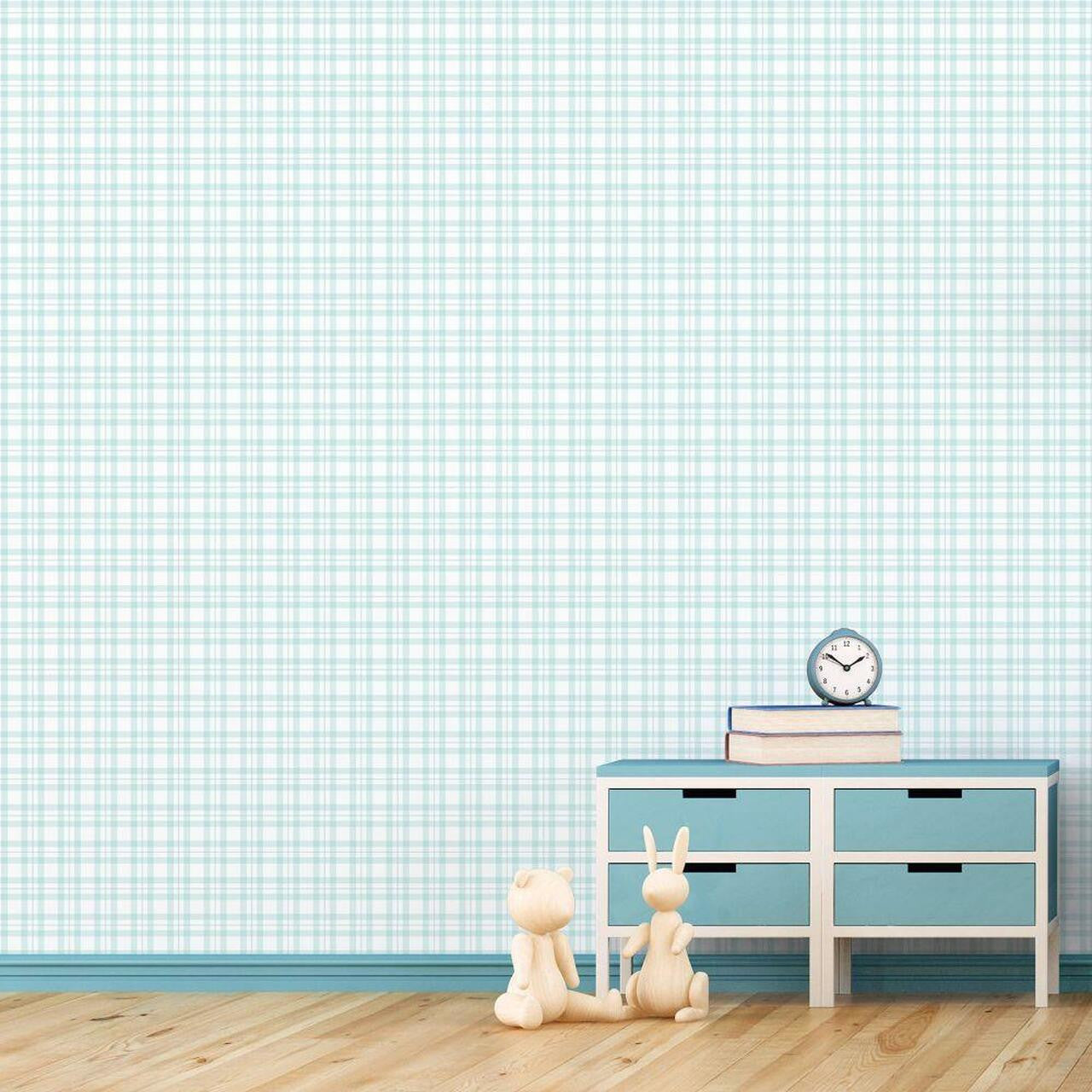 Plaid Tiny Tots 2 Nursery Room Wallpaper - Teal