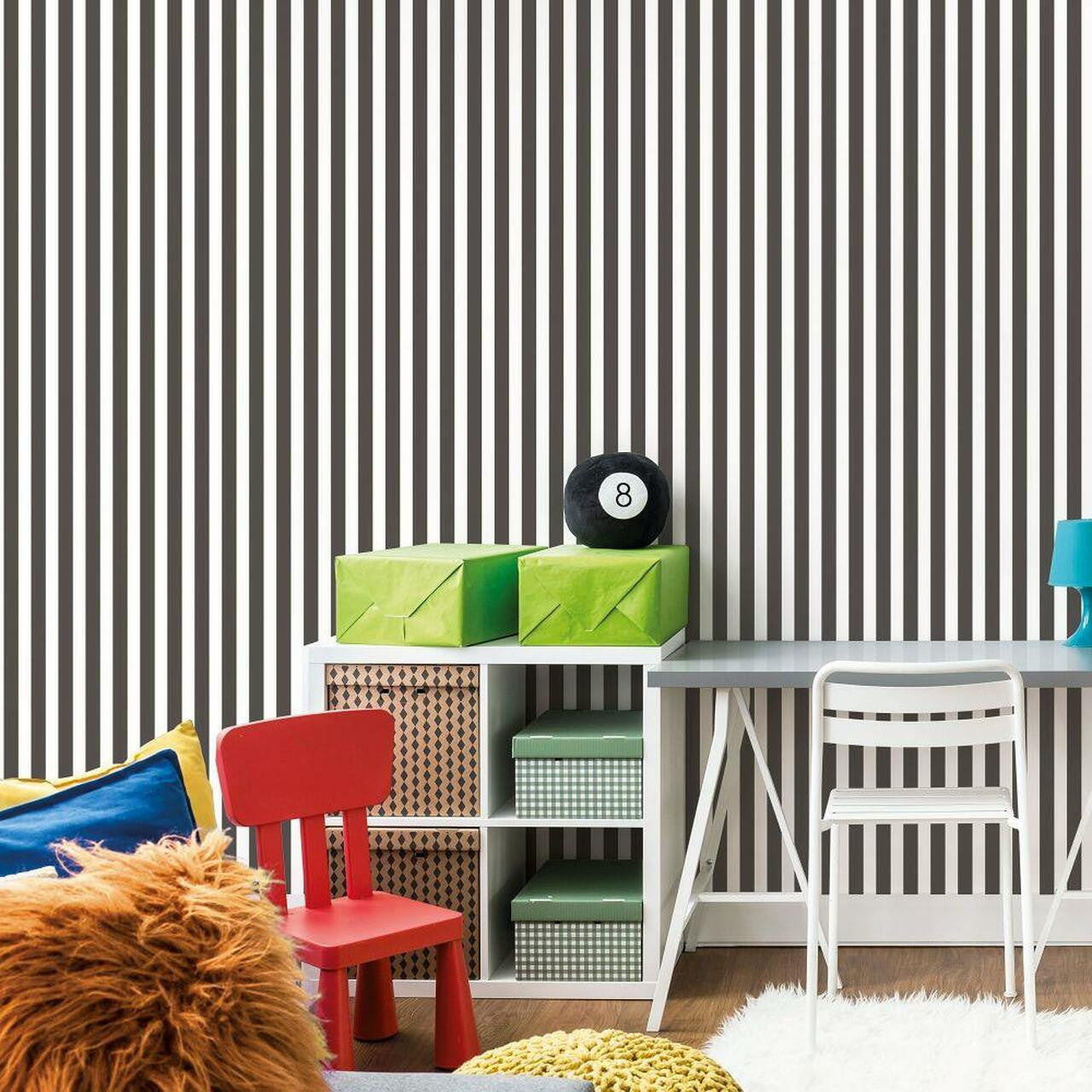 Regency Stripe Tiny Tots 2 Nursery Room Wallpaper - Black