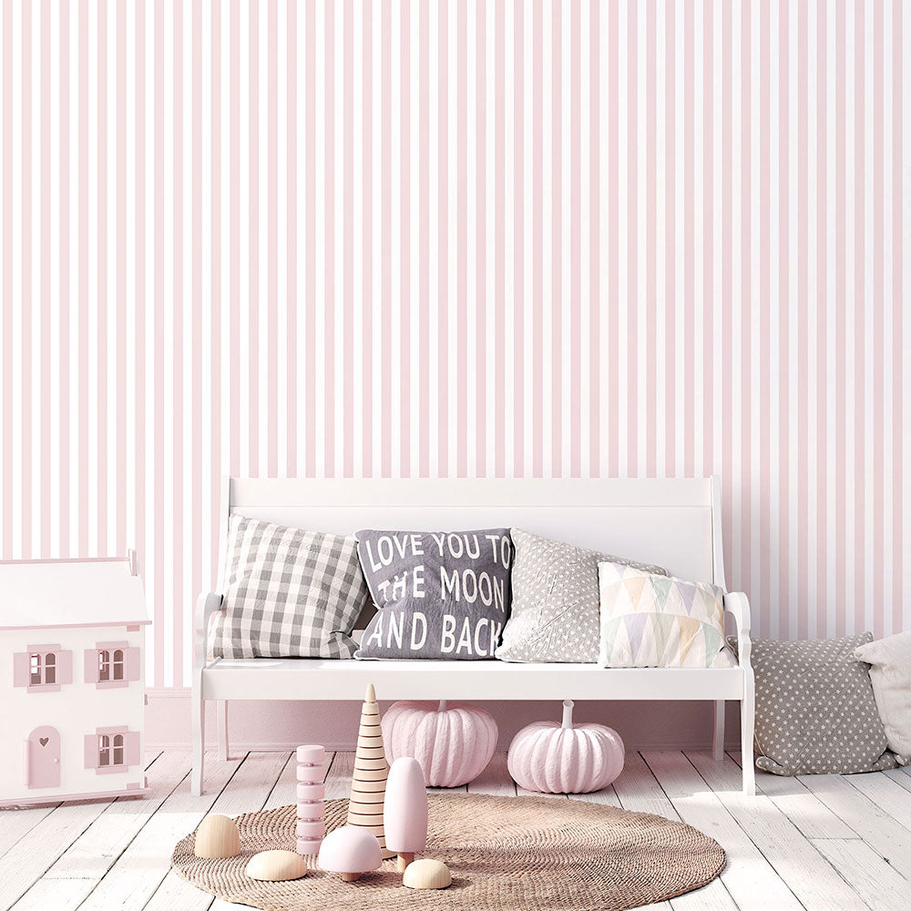 Regency Stripe Nursery Room Wallpaper - Pink