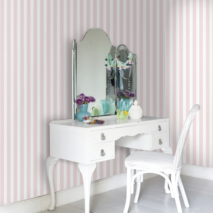 Regency Stripe Nursery Room Wallpaper 2 - Pink
