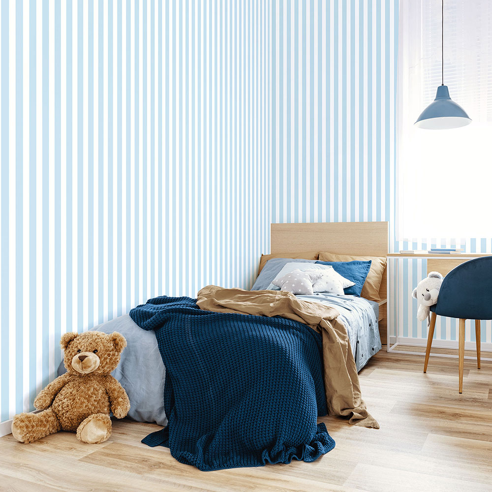 Regency Stripe Nursery Room Wallpaper - Blue