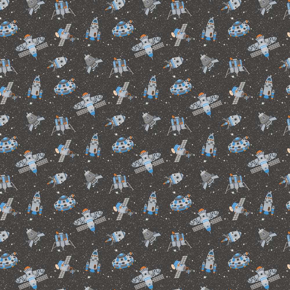 Spaceships Nursery Wallpaper - Black