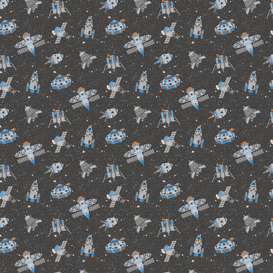 Spaceships Nursery Wallpaper - Black