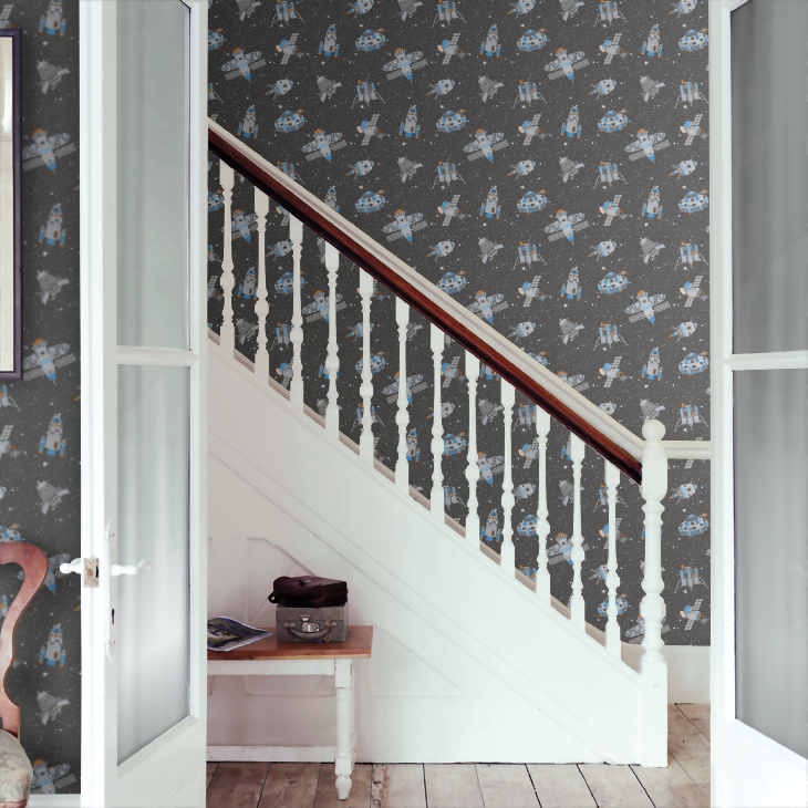 Spaceships Nursery Room Wallpaper 2 - Black