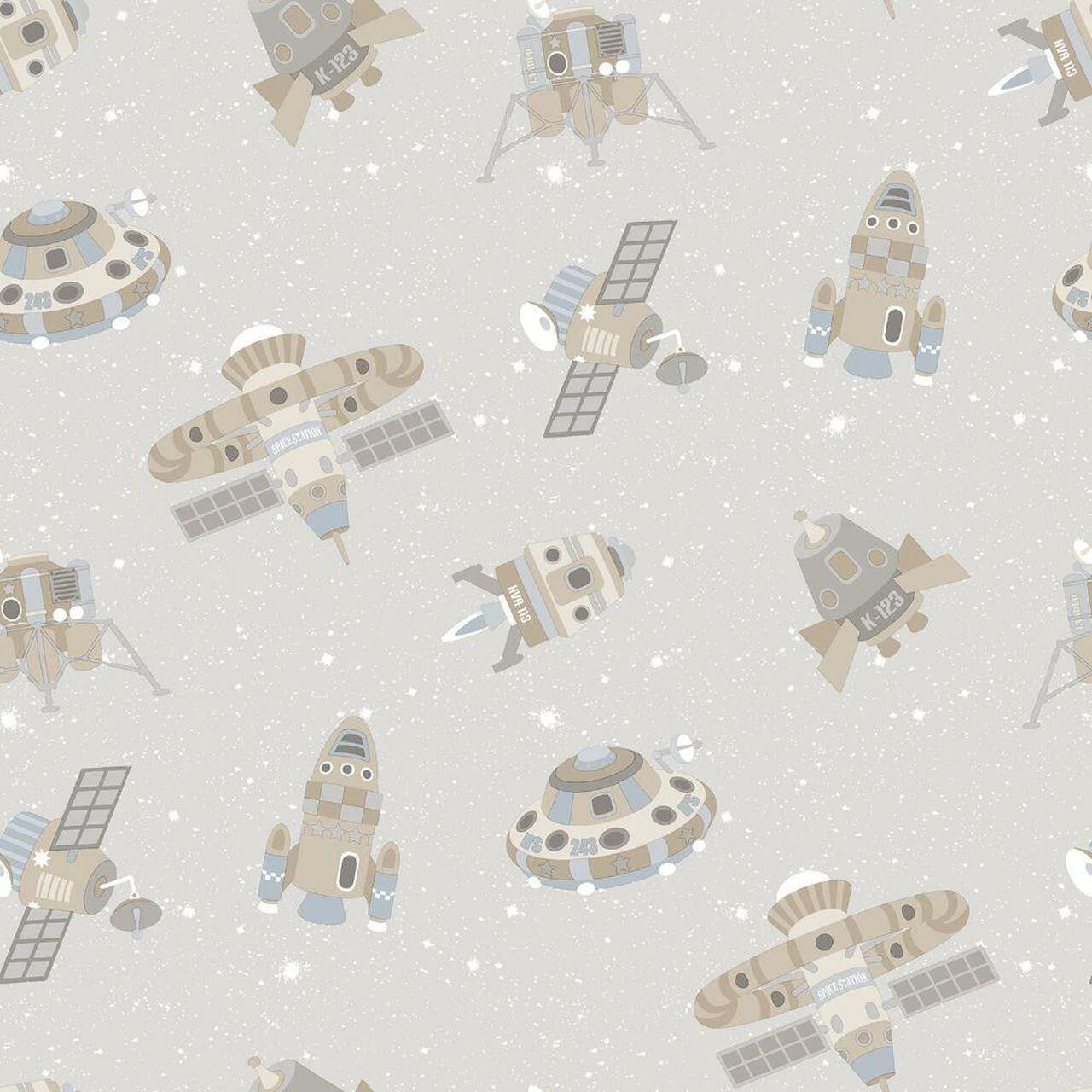 Spaceships Tiny Tots 2 Nursery Wallpaper - Gray