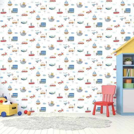 Transportation Tiny Tots 2 Nursery Room Wallpaper - Blue